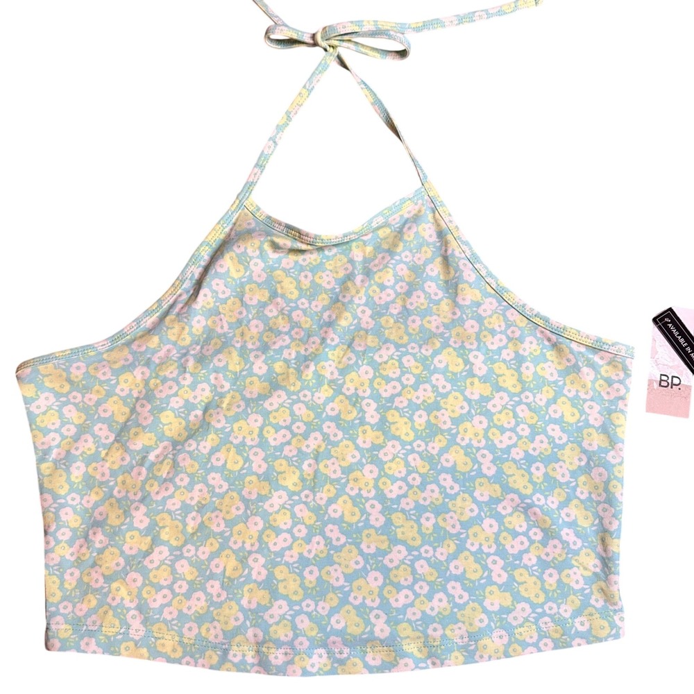 BP. Floral Halter Crop Top Blue Yellow Pastel Y2K Aesthetic Juniors Large NWT